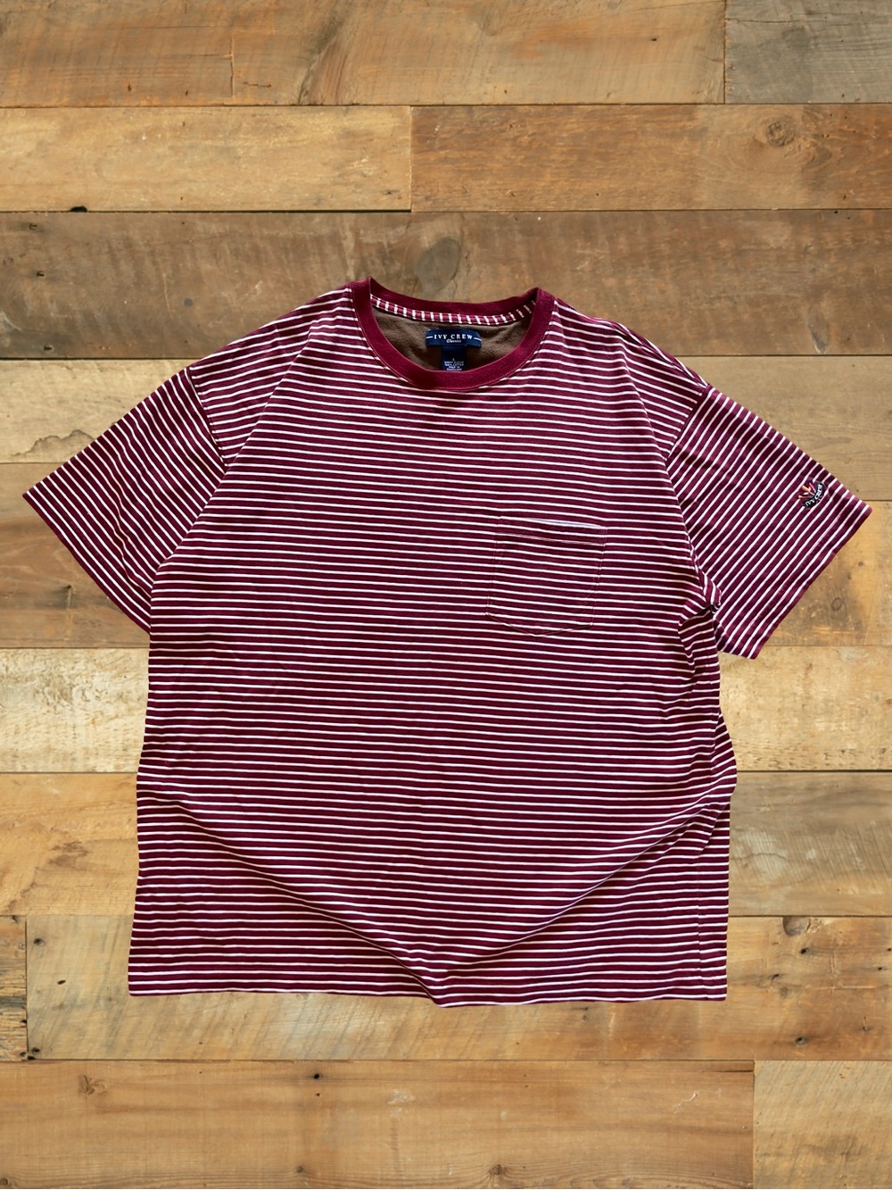 Ivy Crew Classics Maroon and white Striped Pocket Tee – L 100% cotton